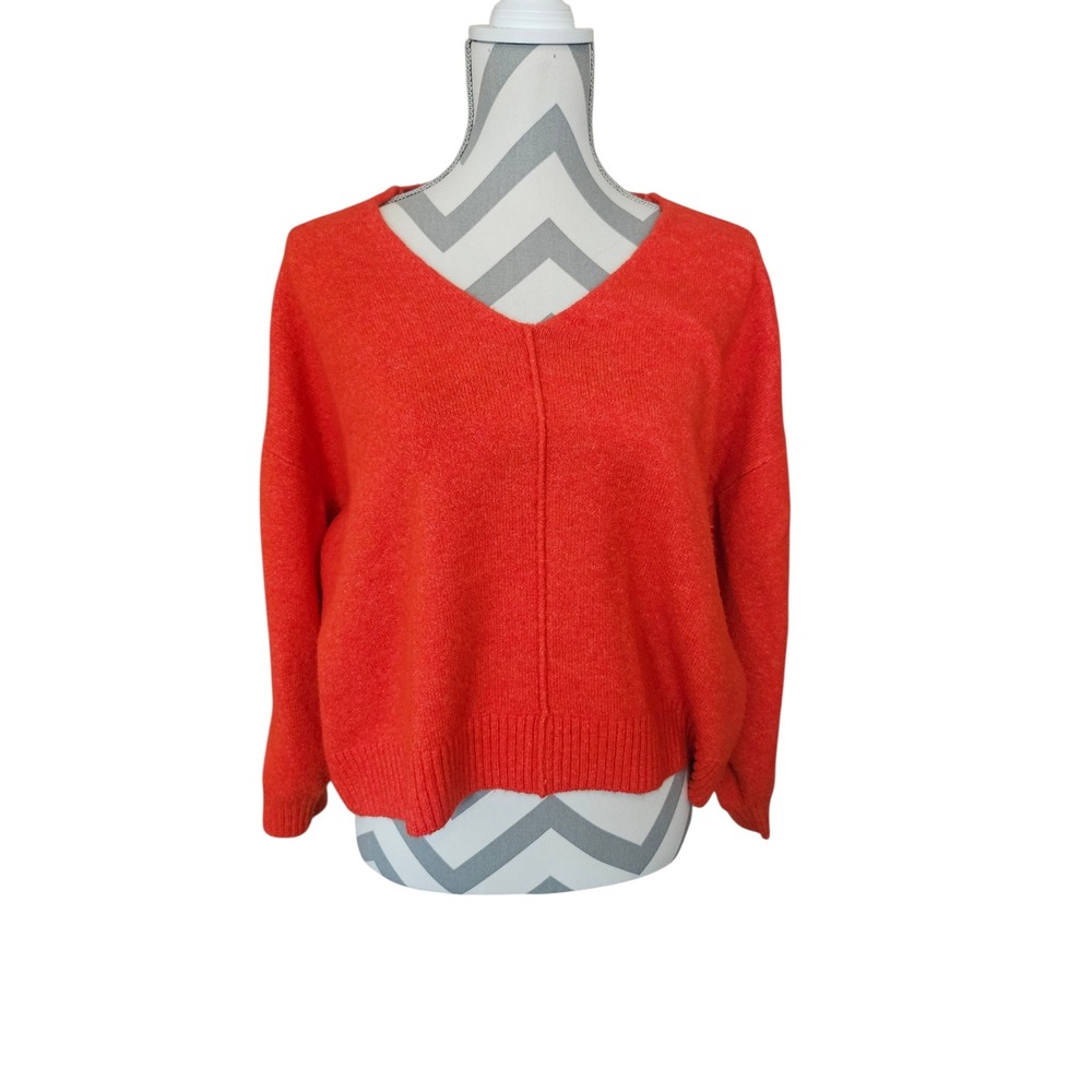 Vince Camuto Womens V-Neck Center Seam Knit Sweater Orange Red Large Relaxed Fit